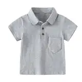T-Shirts für Jungen Baumwolle Crop Top Atmungsaktiv Revershemd Einfarbig Sommer Rundhals Kurzarm Top Freizeit Basic Kinderkleidung Unterhemd Mode Tshirt Kinder mit Schaltflächen Grau 6 Jahre