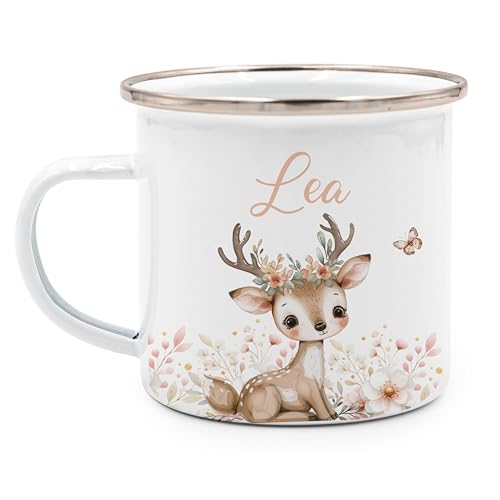 Kidsmood - Emaille Tasse Personalisiert mit Namen- Robuste Kinder Tasse für Camping & Alltag - BPA-frei, Spülmaschinenfest, Kinder Becher als Geschenke zur taufe, zur Geburt oder für Weihnachten