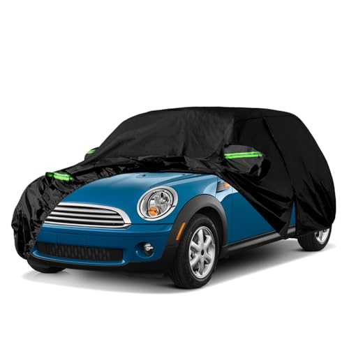 Autoabdeckung Wasserdicht Passend für Mini Cooper 3 Türer 2000-2024, 300D Schwarz Vollgarage Autoplane mit Reißverschlusstür für Schnee, Regen, Allwetterschutz