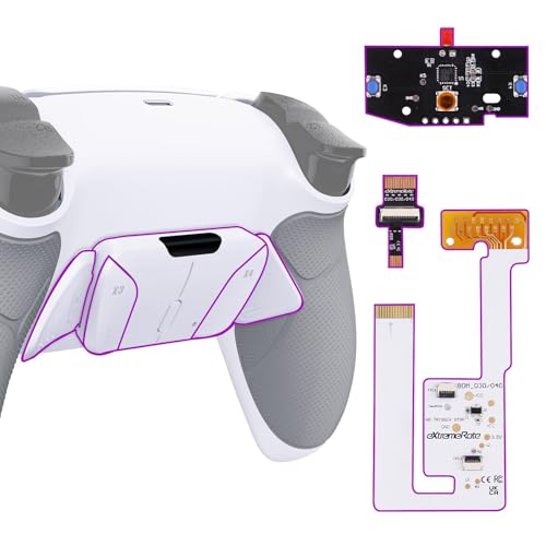 eXtremeRate Konfigurierbar RISE4 V3 Remap Kit für ps5 Controller BDM-030/040/050 Modell, Upgrade Board & Gummiert Griff Rücken Gehäuse Case & Rücktasten Back Paddles Set für ps5-Weiß Grau