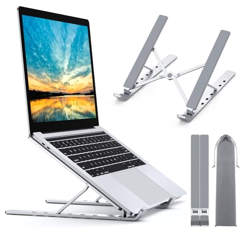 Babacom Laptop Ständer, 5-Stufe Aluminium Laptop Stand, Tragbar Höhenverstellbarer Belüfteter Notebook Ständer Kompatibel mit MacBook Pro Air, und andere 10-15,6 ” Laptops Tablet, Silber