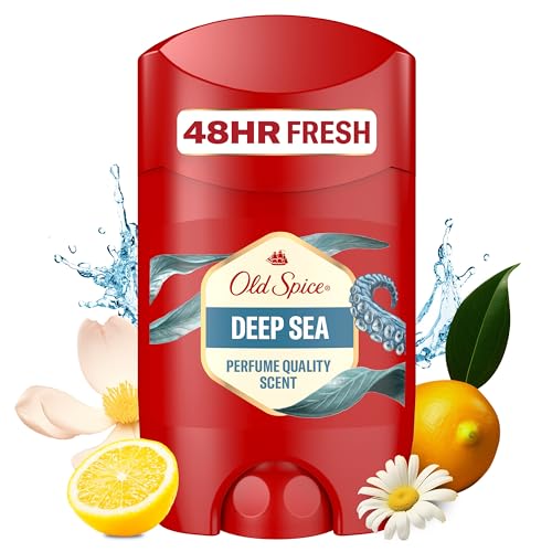 Old Spice Deep Sea Deo Stick für Männer, 50ml, 48H Frische, langanhaltender Duft in Parfümqualität, 0% Aluminiumsalze, keine Flecken auf Schwarz & Weiss, hergestellt aus 50% recyceltem Plastik