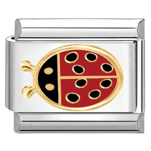 Quiges - 9mm Italian Style Charm Modul Edelstahl Marienkäfer für Italienische Armbänder