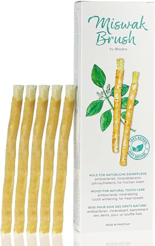 BLISSANY Miswak Brush - Natürliches Zahnputzholz für strahlend Weiße Zähne - Vegan und Umweltfreundlich - 5er Pack