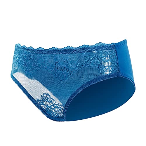 Damen Unterhosen Spitze Dessous Damen Sexy Unterwäsche Sexy Atmungsaktive Semi-Patchwork-Spitze Bauchstraffende Baumwolle Im Schritt Hüftstraffende Höschen mit mittlerer Bis Tiefer Taille (Blue, L)