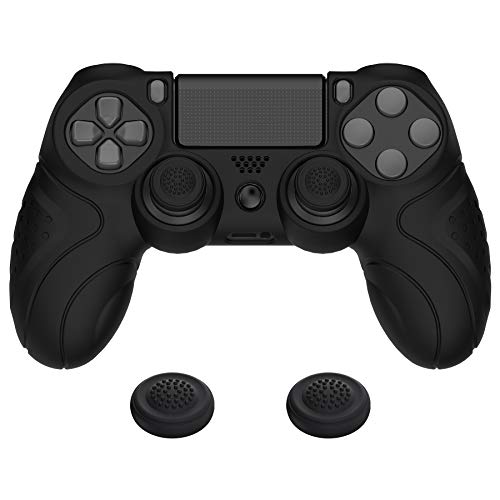 PlayVital Hülle für ps4 Controller,Case Zubehör Anti-Rutsche Schutzhülle Hülle ergonomische Griffe Skin,2 Stück Stick Kappen für Playstation 4 Slim Pro Controller(Guardian Edition,Schwarz)