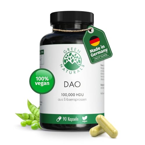 DAO Kapseln VEGAN | Hochdosiert: 100,000 HDU | 100 mg Erbsensprossenpulver je Kapsel | 90 Kapseln | Green Naturals®