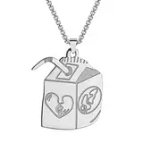 QIAMNI Juice Box Halskette Hip Hop Edelstahl Gold Silber Anhänger Kette Halskette für Frauen Männer Mode-Schmuck (Silver)