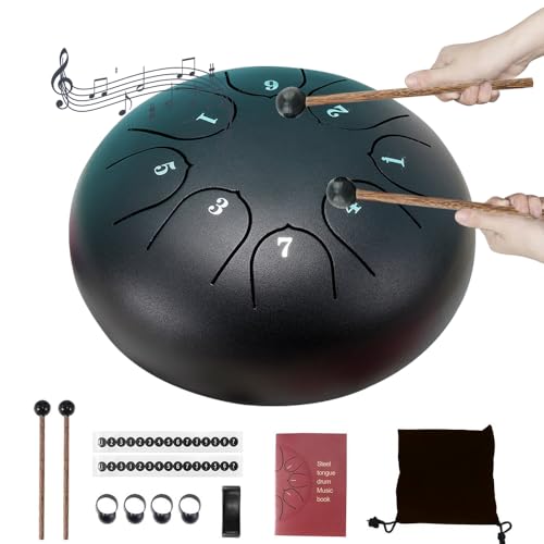 XPJBKC Regentrommel Outdoor, 6 Zoll 8 Töne Rain Drum, Wasserdicht Zungentrommel mit Schlägel, Fingerpick, Musikbuch, Steel Tongue Drum, Chakra Regentrommel Garten Handpan Instrument für MeditationYoga