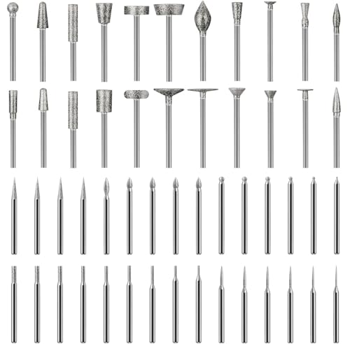 Diamant Fräser Set 52 Stück, Diamant Schleifstift Kompatibel mit Dremel Schleifaufsätze Rotary Tool Zubehör mit 3mm Schaft Passform Für Glas, Edelstein, Jade Detail Polieren Gravieren, Perle Bohren