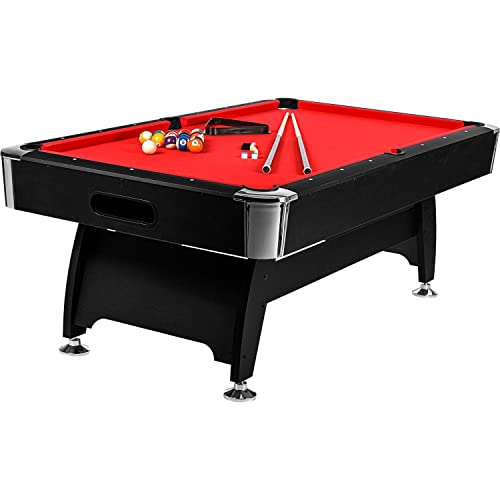 GAMES PLANET 7 ft Billardtisch Premium“ + Zubehör, 9 Farbvarianten, 214x122x82 cm (LxBxH), schwarzes Dekor, rotes Tuch