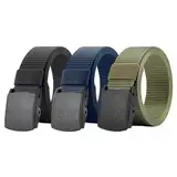 CXNXFD 3 Stück Arbeitsgürtel Herren Damen Nylon Verstellbarer Gürtel, Verstellbarer Gürtel ohne Metallschnalle für die schnelle Sicherheitskontrolle bei Männern, Schwarz/Olivgrün/Marineblau