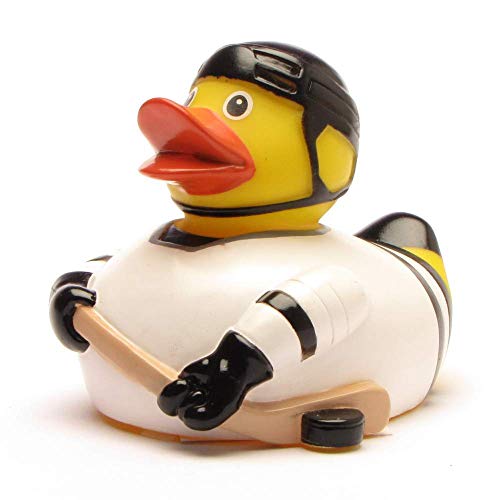 Badeente Eishockey I Quietscheentchen Eishockey-Spieler I Duckshop - L: 8 cm - inkl. Gummienten-Schlüsselanhänger im Set I Geschenk für Eishockey Fans I Spielzeug für Kinder