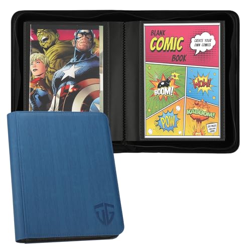 TCGUARD Comicbuch Binder für über 24 Comic Books, Comicbuch Aufbewahrungsalbum mit Hüllen für aktuelle, Silver Age- und normale Comics in Säcken und Kartons für Sammler von Comics, Blau