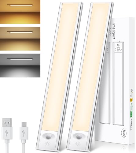 84LED Unterbauleuchte Küche, 2 Stück Schrankbeleuchtung mit Bewegungsmelder, Dimmbar Schranklicht Schrankleuchte Kabellos LED Sensor Licht Nachtlicht USB Aufladbar für Schlafzimmer/Kleiderschrank