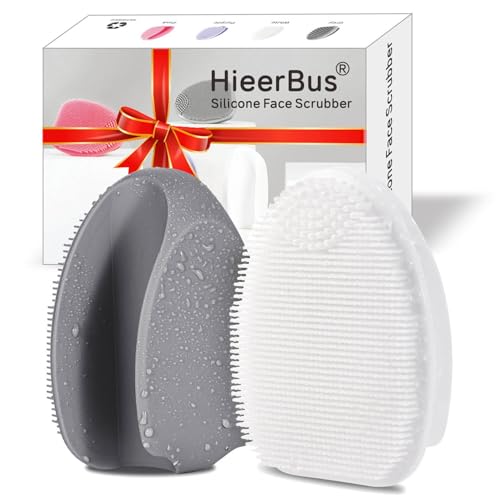 HieerBus Silikon Gesichtsreiniger, Manuelle Peeling Bürste, Handheld Gesichtsreinigungsbürste für Frauen Männer Entfernen Poren Reinigung Massage (grau+weiß)