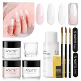 AOKITEC Acryl Nagelset - Rosa/Klar/Weiß Acryl Pulver und Acryl Liquid Set mit Acryl Nagelpinsel Nagelformen für Langanhaltende Acrylnägel Anfängerfreundliches Nagelset Acryl Set Nagel Set Anfänger