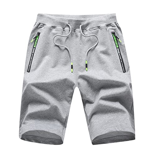 Generisch Gym Shorts, Herren Sport Laufshorts Kurze Running Fitness Training Mit Kordelzug Sport Hose Trainingsshorts Sport Schortzherren Kurz Sport Shorts Reißverschluss Sport (M, Light Gray)