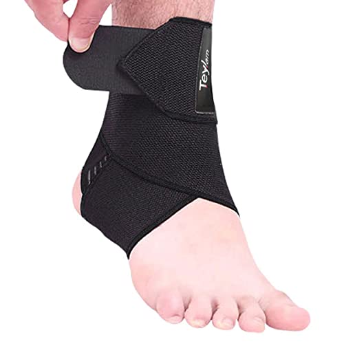 Teylam Sprunggelenkbandage, Einstellbares bandage fußgelenk, Flexible Knöchelbandage, Ultra Dünn Fußbandage, Laufen Fussball, Rechte und Linke Fußgelenk (Schwarz 1 Stück)