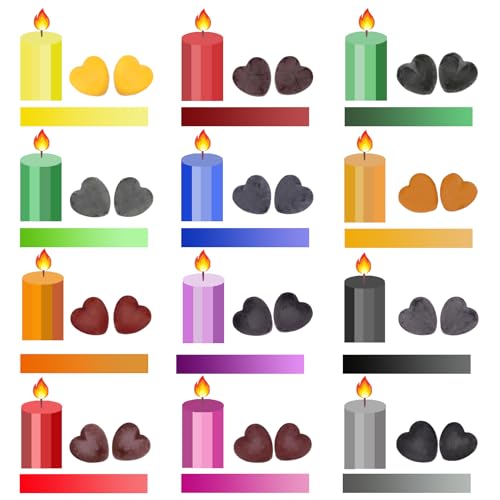 Scentoria Kerzenwachs Farbe, 24 Stück 12 Farben x 3 g, Herz Kerzenfarbe, Kerzen Farbe,Kerzenwachs für Diy Kerze, Kerzenfarben für Gelwachs,Paraffinwachs,Bienenwachs, Sojawachs, Kerzenwachs Zum Gießen