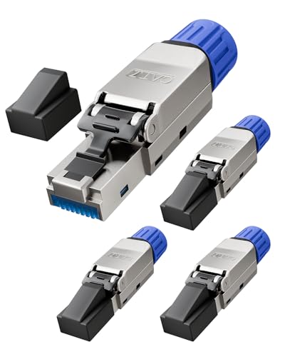 VCELINK RJ45 Stecker Werkzeuglos, Netzwerkstecker Cat7 Cat6A Werkzeuglos, Lan Stecker Feldkonfektionierbarer für Patchkabel Verlegekabel, 10 Gbps 600MHz, 4 Stück