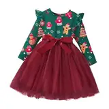 Jhaoyu Kleider für Baby Mädchen Langarm Tüll Kleid Süße Prinzessin Party Herbstkleid Weihnachtskleider Xmas Fastnacht Outfits 1-8 Jahre, Gr.86-128 Roter Lebkuchenmann 98-104