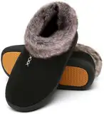 Mishansha Hausschuhe Damen Winter Pantoffeln Damen Warm Gefütterte Hüttenschuhe Damen Geschlossen Fell Slippers Women Nachtschwarz,Gr.39 EU