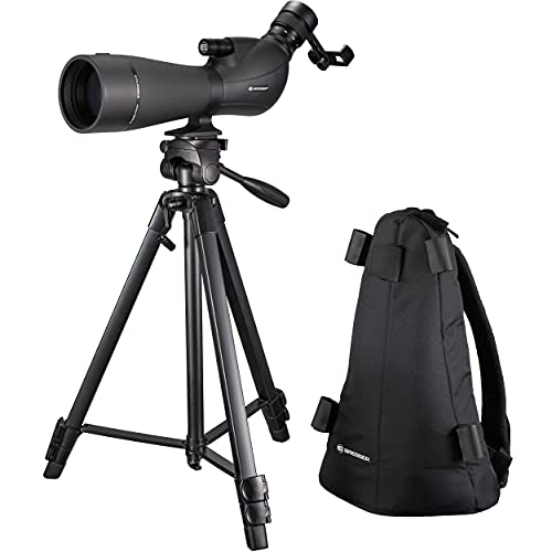 Bresser Spektiv Spolux 20–60x80 mit stufenlosem Zoom, Phasenvergütung, Stativ, Rucksack und Smartphone-Halter für Sportschützen, Vogelbeobachtung und Jagd