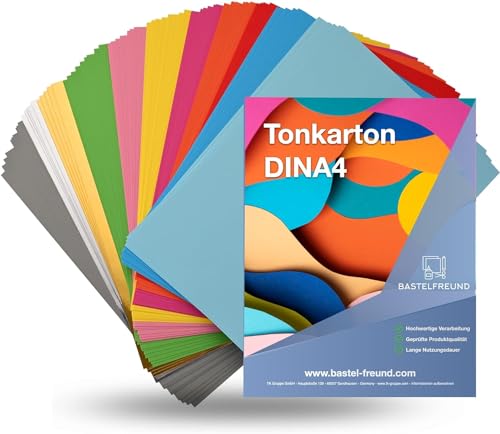 100 Blatt A4 Tonpapier - 250 g/m² Papier - Tonkarton mit 16 Farben bunt mit Gold & Silber Farben- Bastelpapier & Bastelkarton zum Basteln & Gestalten - Buntes Papier