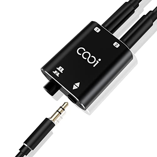 COOIDEA 3,5-mm-Jack-Audio-Switch 2(1)-In-1(2)-Out mit 3,5-mm-Audiokabel, Stereo-Audio-Umschalter, Audio Selector Schalter Sound Verteiler für Phono-Lautsprecher, Kopfhörer und PCs- Mini-Größe