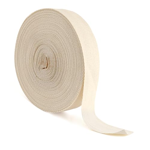 Baumwoll Schrägband 50m Nahtband Gurtband Baumwollband 20mm Beige Baumwolle Köperband Einfassband Webband zum Nähen für DIY Handwerk