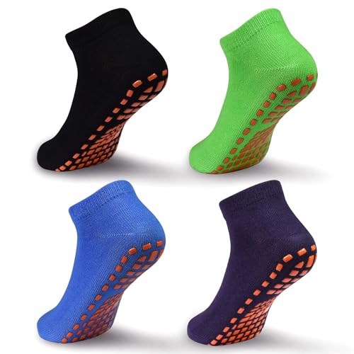 ELUTONG Trampolin Socken Kinder Antirutschsocken, 4 Paar Jungen Mädchen Rutschfeste Yoga Training Boden Socken für 6-9 Jahre Kleinkind