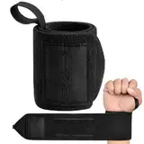 EVO Fitness - 1 Paar Handgelenkbandagen, 45,7 cm tief, tiefschwarz, elastische Baumwoll-Bänder für Daumen, Powerlifting, Bodybuilding, Krafttraining, Fitnessstudio, Training (Schwarz)