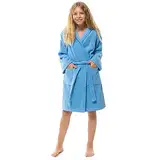 Twinzen Bademantel Kinder & Teenager mit Kapuze 100% Öko Tex Baumwolle, Kinder Bademantel für Jungs 13-14 Jahre Blau Frottee Extra weicher und saugfähiger Bademantel Teenager