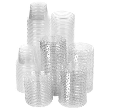 TashiBox 200 Sets of 1oz Disposable Plastic Jello Shot Cups with Lids, Souffle Portion Container, 1 ouncec Clear