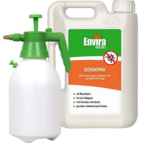 Envira Zecken-Spray - Anti-Zecken-Mittel Mit Langzeitwirkung - Geruchlos & Auf Wasserbasis - 2L + 2L Drucksprüher