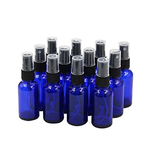 Topsky 12×30ml Leer-Sprühflaschen aus UV-beständigem Glas mit feinem Zerstäuber – Ideal für ätherische Öle, Parfums und Haarfestiger (Blau)