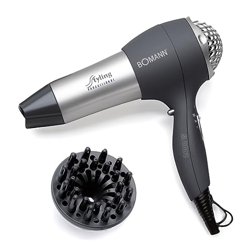 Bomann® Haartrockner mit Diffusor & Formdüse | Hair Dryer mit "Cool Shot" für glänzendes Haar | Haarfön mit 3 Leistungsstufen und 2 Gebläsestufen | 2000 Watt | HTD 889 CB