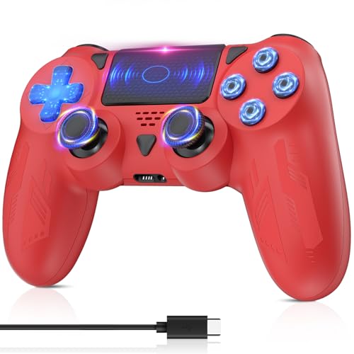 Bonacell Wireless Controller für P-4/PC/IOS/Android Dual Vibration Kabellose Gamepad mit Turbo und 3.5mm Audio Jack/LED/Touch Pad