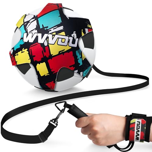 WVVOU Fußball Volleyball Rugby Kick Trainer, Handle Solo Fussball Trainingszubehör mit Verstellbarer Handgelenkband, Kinder Fußball Training Zubehör, Perfektes Fussball Geschenke Jungen