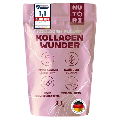 NUTORI - Kollagen Pulver 300 g - optimale Bioverfügbarkeit und Löslichkeit - Weidehaltung - Kollagen Hydrolysat Peptide - Produziert & laborgeprüft in Deutschland