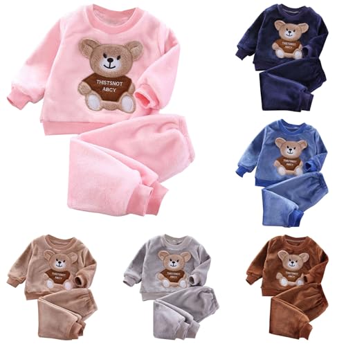 XINYUNZU Mädchen Hausanzug Kuschelig Sweatshir mit Thermohose Thermo Kinder Kleidung Set Casual Outfit 2 Teilig Klamotten Warm Fleece Bekleidungssets für 1-5 Jahre Alt Warehouse Deal Rosa 18 Monate