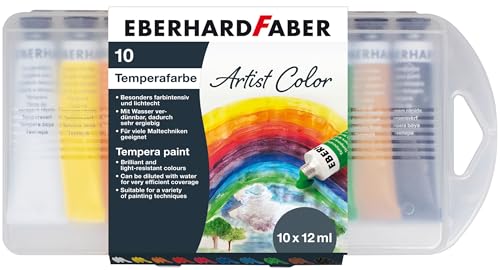 Eberhard Faber 575510 - Temperafarben Tube EFA Color, 10 Tuben Schulmalfarben mit je 12 ml, verdünn- und vermischbar