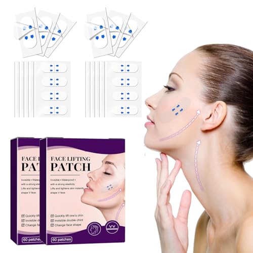 Face Tape Lifting Gesicht, Face Lifting Tape, Unsichtbares Gesichtslifting Facial Patches, Anti-Falten Tape Gesicht, Facelifting Tape, 120 Stück Gesichtstape Gegen Falten Glätten, V-line, Lifting