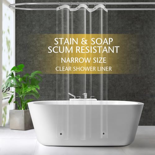 ZEMAHOME Duschvorhang, schmal, transparent, Kunststoff, 84 x 183 cm, dünn, leicht, transparent, für Badezimmer, Dusche, Ausstellungsraum, Innenvorhang mit rostfreien Metallösen und beschwerten