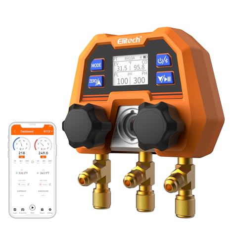 Elitech Digitales Monteurhilfe Klimaanlage Verteilermessgerät, App Control HVAC Messgeräte Für R32 R134 Usw, Intelligenter Verteiler Mechnical Manifold Terminator DMG-4B