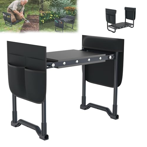 YRHome Garten Kniebank Gartenhocker für Arbeiten Gartenarbeit klappbar Arbeitshocker Sitzbank Gartenarbeit Gartensitz Erntebank Knieschutz Eva-Schaumkissen mit 2 Werkzeugtasche bis 150 kg Anthrazit