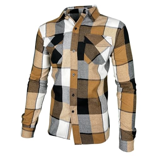 Herren Hemd Kariertes Freizeithemd Normale Passform Lange Ärmel Für Männer Kariert Langarm Casual Button Down Freizeit-hemds Hemd Für Anzug Herren Blau Winddichtes,Doppellagiges Gewebe