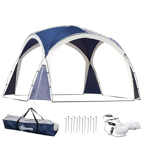 Outsunny Event Shelter 3,5 x 3,5m Pavillon mit Haken Tür Wasserabweisend Winterfest Gartenpavillon Partyzelt Sonnenschutz für Camping, Garten Festivals Blau