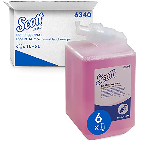 Scott Essential Schaum-Seife für die tägliche Verwendung 6340 – parfümierte Handseife – 6 x 1 Liter, Kassetten rosafarbener Handreiniger (insges. 6 l)